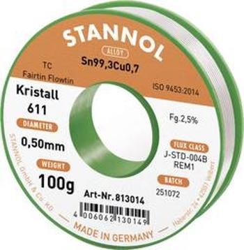 Bezolovnatý pájecí cín Stannol Kristall 611 Fairtin, bez olova, 100 g, 0.5 mm