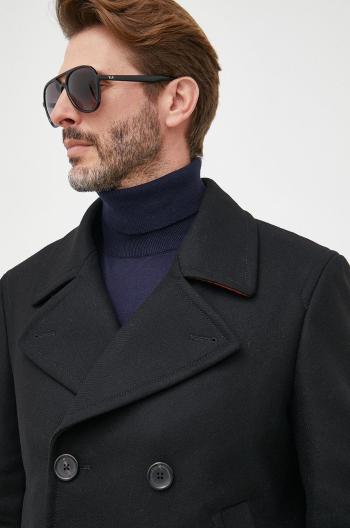 Vlněný kabát PS Paul Smith černá barva, přechodný, dvouřadový