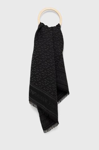 Šátek z vlněné směsi Emporio Armani černá barva, vzorovaný