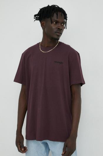 Bavlněné tričko Wrangler fialová barva, s potiskem