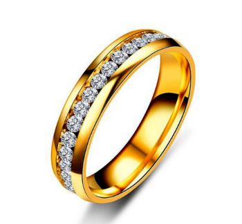 Ziskoun Prsten z leštěnné chirugické oceli se zirkony- zlatý SR00002 Velikost: 8
