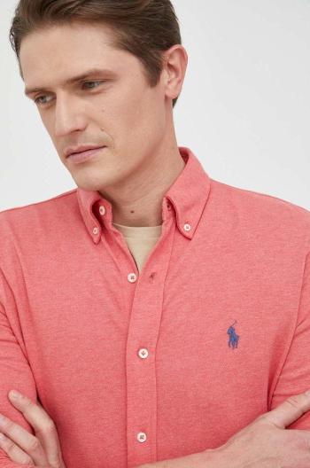 Bavlněné tričko Polo Ralph Lauren červená barva, regular, s límečkem button-down