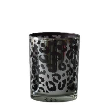 Stříbrný skleněný svícen Leo s motivem leoparda  - 7,3*7,3*8cm XMWLZLS