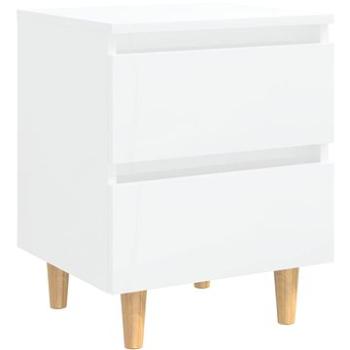 Noční stolek bílý s vysokým leskem nohy z borovice 40x35x50 cm (805863)