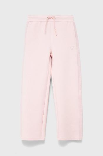 Dětské kalhoty Guess růžová barva, s aplikací