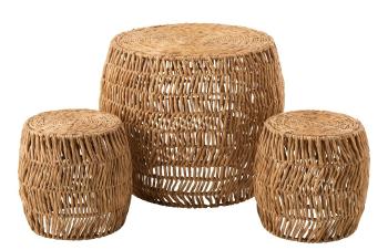 Set odkládací stolek a 2stoličky s výpletem z vodního hyacintu Maurice - Ø76*63cm 11273