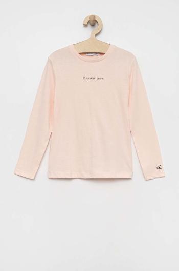 Dětská bavlněná košile s dlouhým rukávem Calvin Klein Jeans růžová barva