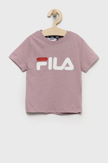Dětské bavlněné tričko Fila růžová barva, s potiskem