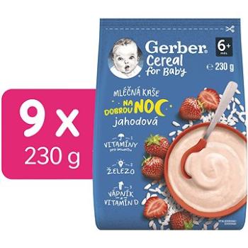 GERBER Cereal mléčná kaše Dobrou noc jahodová 9× 230 g (8445290502919)