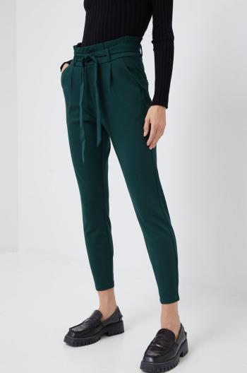 Kalhoty Vero Moda dámské, zelená barva, přiléhavé, high waist