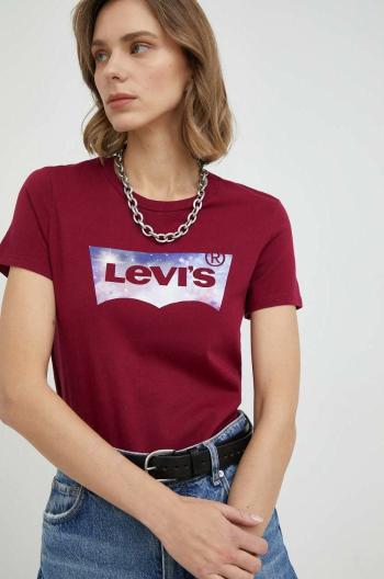 Bavlněné tričko Levi's vínová barva