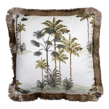 Sametový krémový polštář s palmami a třásňovitým okrajem - 45*45*10cm DCFGFPW