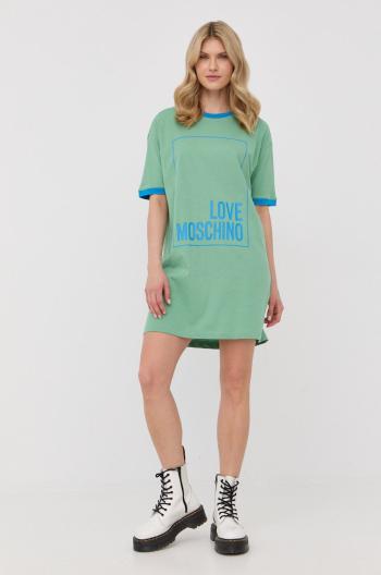 Bavlněné šaty Love Moschino zelená barva, mini, oversize