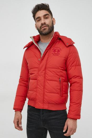 Péřová bunda La Martina pánská, červená barva, zimní
