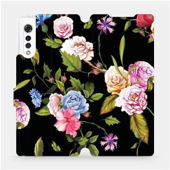 Flipové pouzdro na mobil LG Velvet - VD07S Růže a květy na černém pozadí (5903516302314)