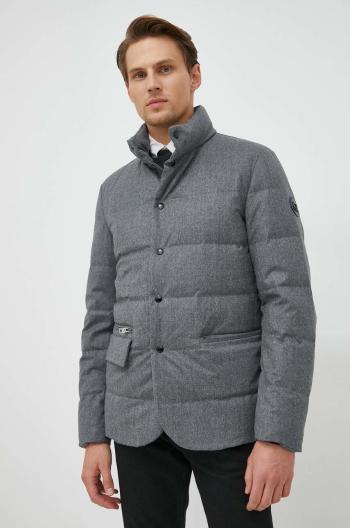 Vlněná bunda Woolrich šedá barva, přechodná