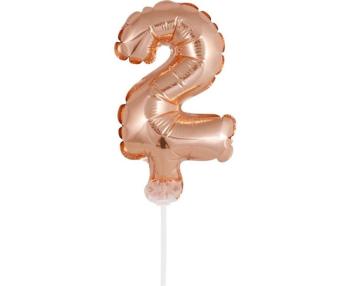 Balón foliový číslice - 2 - RŮŽOVO ZLATÁ - ROSE GOLD 12,5 cm s držákem - GoDan