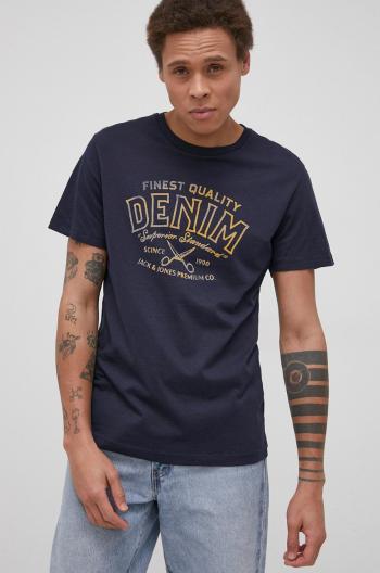 Bavlněné tričko Premium by Jack&Jones tmavomodrá barva, hladké
