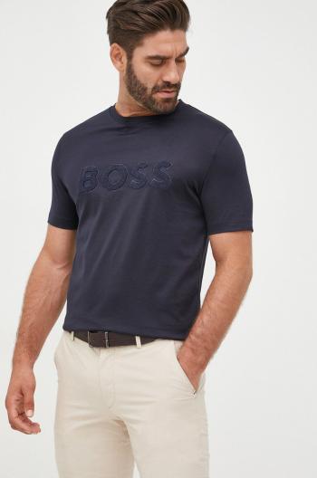 Bavlněné tričko BOSS tmavomodrá barva, s aplikací
