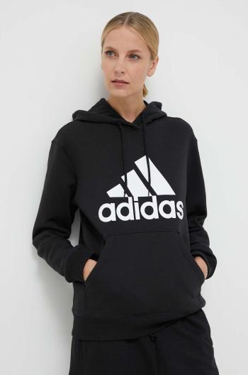 Mikina adidas dámská, černá barva, s kapucí, s potiskem, HZ2984