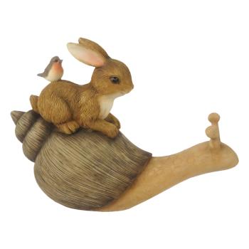 Dekorace ležící králík s ptáčkem na šnekovi - 15*6*11 cm 6PR3246