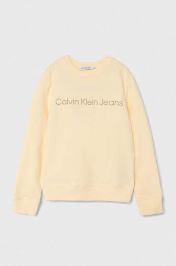 Dětská bavlněná mikina Calvin Klein Jeans béžová barva, s potiskem, IU0IU00581