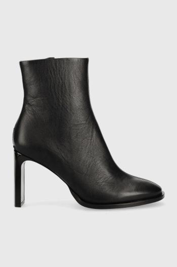 Kožené kotníkové boty Calvin Klein Curved Stil Ankle Boot 80 dámské, černá barva, na podpatku