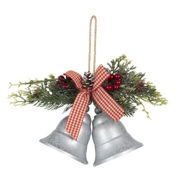 Vánoční dekorace zvonky s větvičkou a mašlí - 17*9*12 cm 64566
