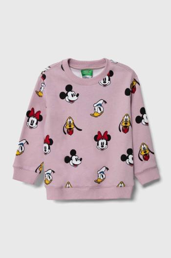 Dětská bavlněná mikina United Colors of Benetton x Disney růžová barva, vzorovaná