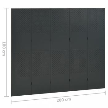 Paraván ocel antracit Dekorhome 200x180 cm (5-dílný)