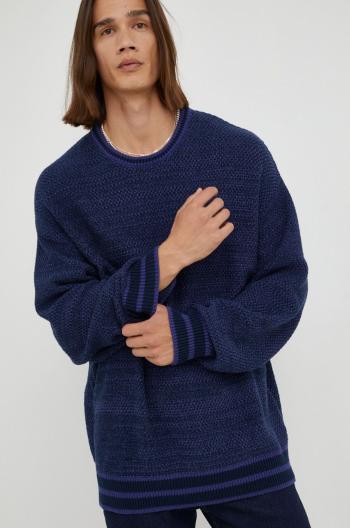 Bavlněný svetr Wrangler pánský, tmavomodrá barva, hřejivý