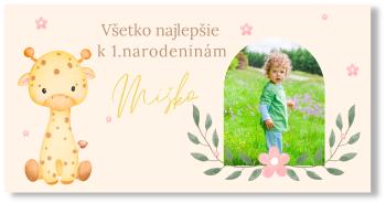 Narozeninový banner s fotkou - Žirafa Rozměr banner: 130 x 65 cm