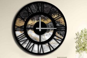 KADER dřevěné kulaté hodiny v mramorovém designu