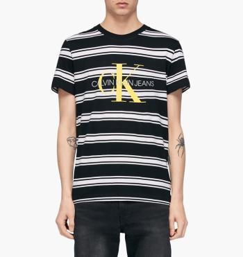 Calvin Klein Calvin Klein pánské černé tričko s pruhy a znakem CK na hrudi MONOGRAM STRIPE REG TEE