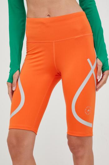 Běžecké šortky adidas by Stella McCartney oranžová barva, s potiskem, high waist