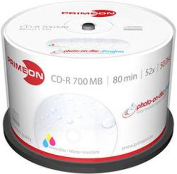 CD-R 80 700 MB Primeon 2761109 50 ks vřeteno s potiskem, povrch s vysokým leskem, vodotěsný, odolné vůči otěru