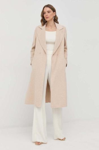 Vlněný kabát Marella béžová barva, přechodný, dvouřadový