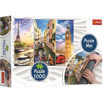Trefl Puzzle Koláž měst Paříž-Benátky-Londýn 1000 dílků + Podložka pod puzzle (93080)