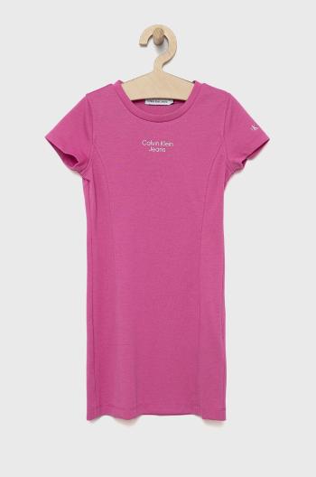 Dívčí šaty Calvin Klein Jeans růžová barva, mini, áčková