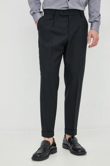 Vlněné kalhoty BOSS pánské, černá barva, ve střihu chinos
