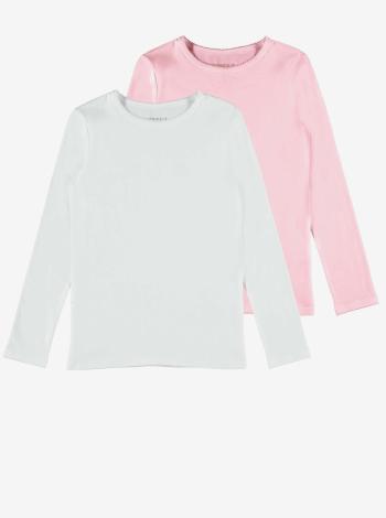 Sada dvou holčičích triček v růžové a bílé barvě name it Top