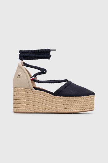 Espadrilky Tommy Hilfiger CLOSED TOE LINEN FLATFORM dámské, tmavomodrá barva, na klínku, FW0FW07746