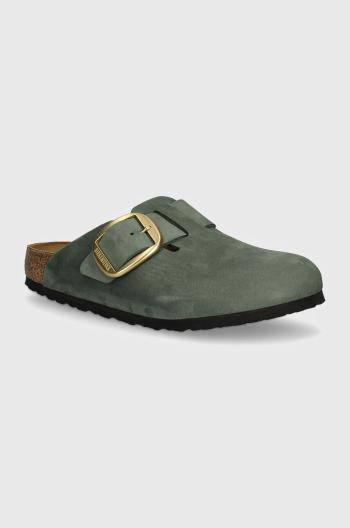 Nubukové pantofle Birkenstock Boston Big Buckle zelená barva, 1028033