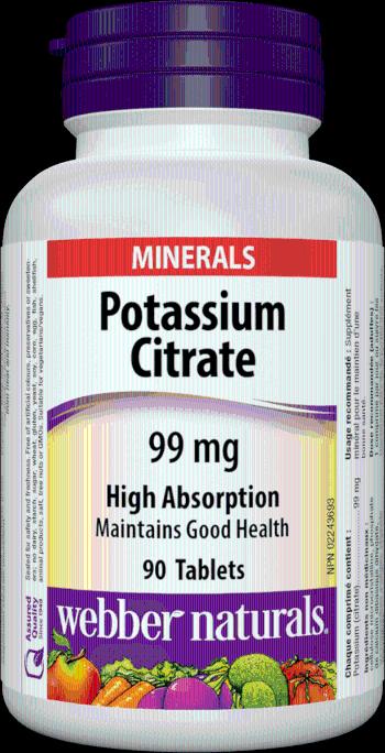 Webber Naturals Draslík - Potassium Citrate 99mg 90 tablet