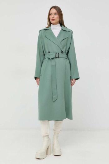Vlněný kabát Weekend Max Mara zelená barva, přechodný, dvouřadový