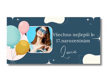 Narozeninový banner s fotkou - Blue Aesthetic Rozměr banner: 130 x 65 cm