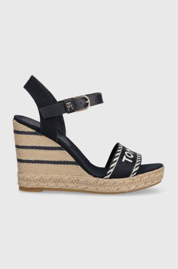 Sandály Tommy Hilfiger SEASONAL WEBBING WEDGE dámské, tmavomodrá barva, na platformě, FW0FW07088