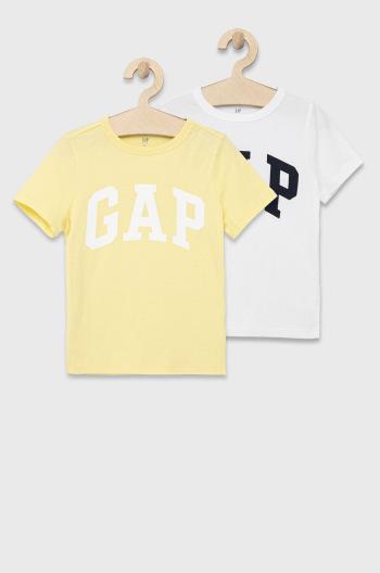 Dětské bavlněné tričko GAP (2-pack) žlutá barva, s potiskem