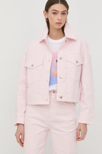 Džínová bunda BOSS dámská, růžová barva, přechodná, oversize