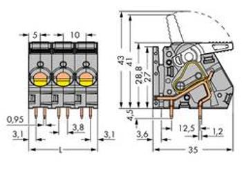 Pružinová svorkovnice WAGO 2716-157, 6.00 mm², Pólů 7, šedá, 12 ks